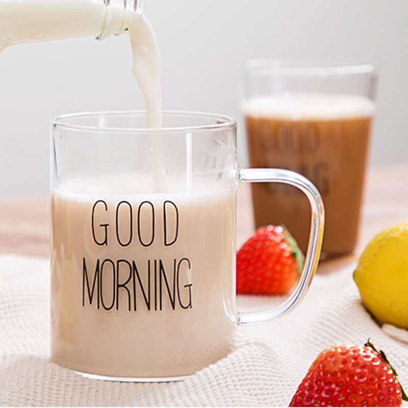 ins北欧水杯女玻璃杯子家用goodmorning杯早安早餐杯牛奶杯学生