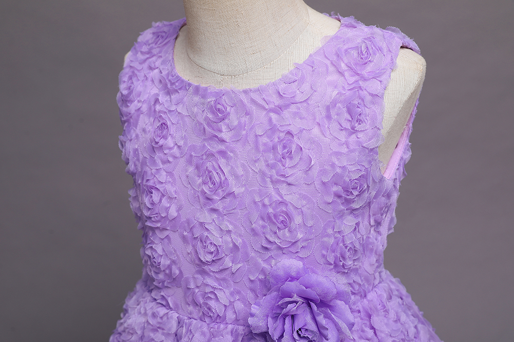 欧美女童礼服裙立体花瓣裙中小童连衣裙学校表演服婚礼花童裙批发